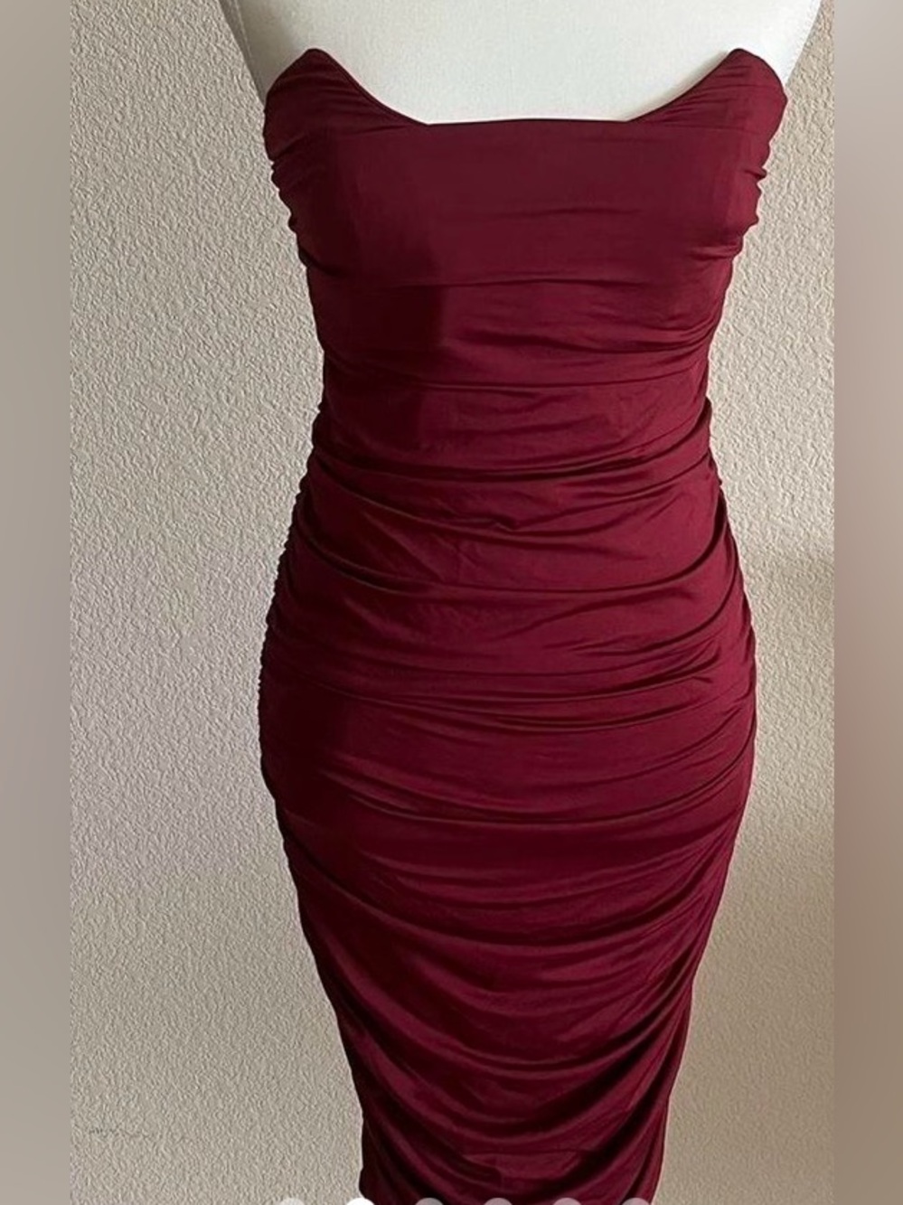 Oh Polly Deadstock Forever YourS Dress Ruched Midi Skirt in Deep Red | 6